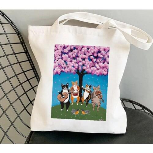 Shopper The Cats Celebration of Spring French Press Coffee Cats Printed Tote Bag women Harajuku shopping bag Lady Canvas Bag