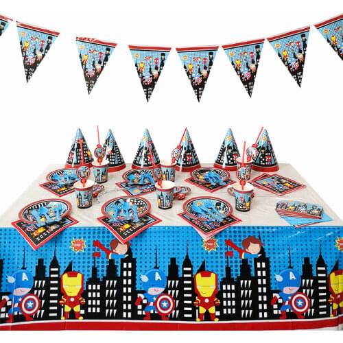 Legoing Super Hero Theme Party Decoration Tableware Paper Cup Plate Tissue Banners Hat Baby Shower Kids Birthday Favor Supplies