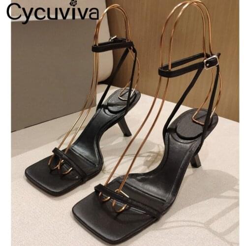 Sexy Single Belt High Heel Shoes Women Sandals Ankle Wrap Square Toe Pumps Ladies Shoes Party Wedding Luxury Shoes Bride Summer