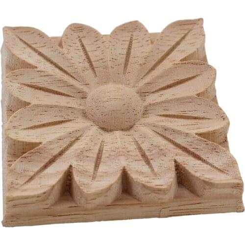 VZLX Flower Carving Natural Wood Appliques For Furniture Cabinet Unpainted Wooden Mouldings Decal Home Decor Decoration Maison