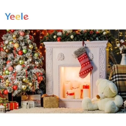 Yeele Christmas Tree Fireplace Toy Doll Sock Ball Gift Background Baby Portrait Vinyl Photography Backdrop For Photo Studio