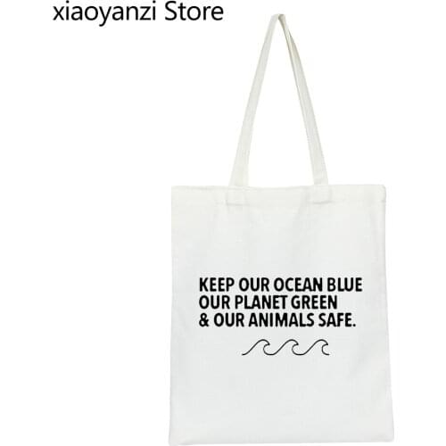 Keep Our Ocean Blue Our Planet Green & Our Animals Safe Shoulder Canvas Bag Save The Earth Handbag Slogan Graphic Shopper Bags