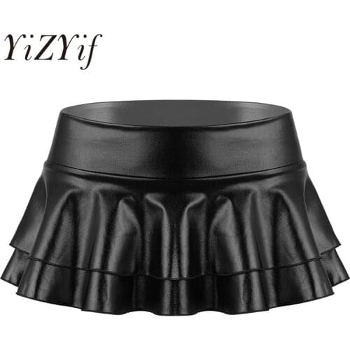 Women Shiny Metallic Low Rise Double Layered Ruffled Mini Skirt for Dance Raves Festivals Costumes