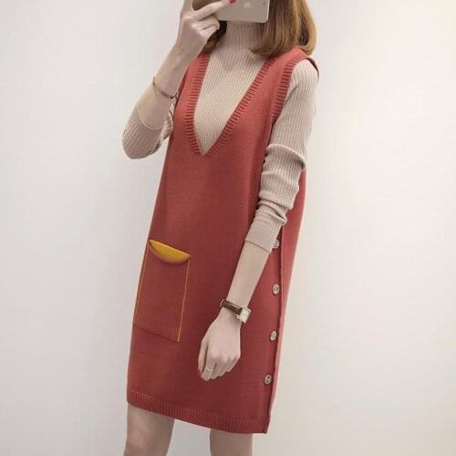 Woolen Skirt 2021 New Base Strap Skirt Autumn Winter Loose Sweater Women Vest Medium Length Sexy Maxi Party Vestido Dresses Hot