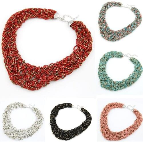 Vintage Bohemian Big Statement Beads Chunky Chain Bib Choker Necklaces for Women Maxi Simple Style Tribal Jewelry Handmade Gift