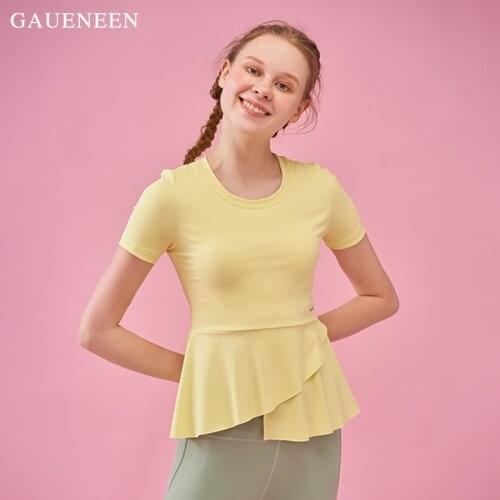 GAUENEEN Women Shockproof Yoga Top Sportswear Fitness Ruffle Short Sleeve T-shirts Female Running Workout Gym Sports Tops