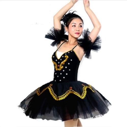 Women Ballet Leotard Female Adult Ballet Tutu Dress Black and White Swan Lake Ballet Dance Tutu Costume Diamond Decoration