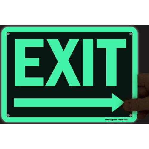 SmartSign "Exit" Sign with Right Arrow | 7" x8" GlowinTheDark Aluminum