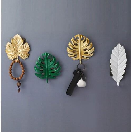 1PC Wall-mount Metal Leaf Shape Hook Door Wall Wardrobe Clothes Bag Key Scarf Hanger Decoration Multi-Purpose Hooks
