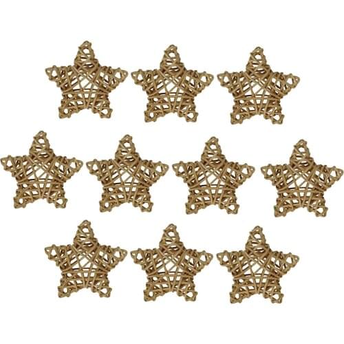 10PCS 2 Sizes Natural Star Rattan Cane Wicker Wooden Ball Rustic Wedding Vintage Baby Shower Birthday Nursery Decorations