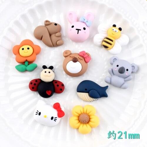 10Pcs/lot Cartoon Animals Flower Flatback Resin Cabochon Kawaii Crafts Hair Accessories DIY Embellishment for Scrapbooking Decor