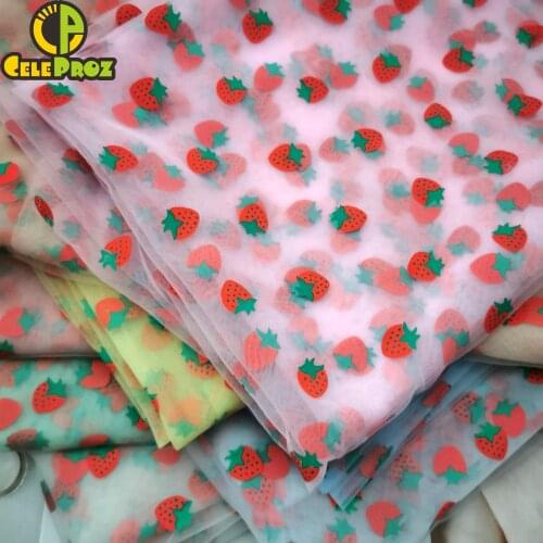 150cm x100cm Strawberry Tulle Organza Mesh Fabric DIY Handmade Baby Girl Dress Skirt Headband Garment Trimming Acceosrries