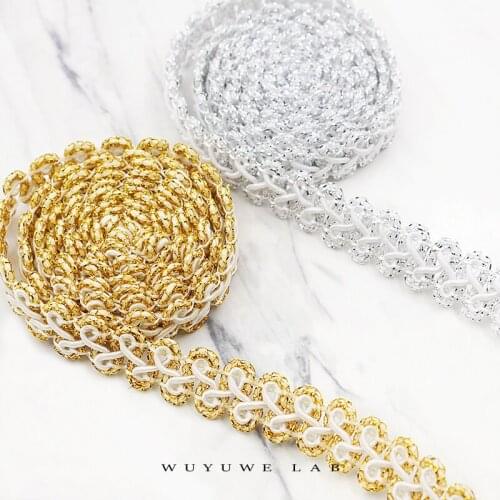 5M Gold Silver Lace Trim Ribbon Fabric Curve Sewing Centipede Braided Wedding Craft DIY Clothes Accessories Garments Decoration