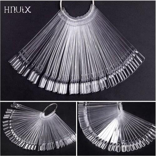 HNUIX 50 pieces color card fake nail tips fan Transparent white fake nail tips manicure Nail Art practice display design tools