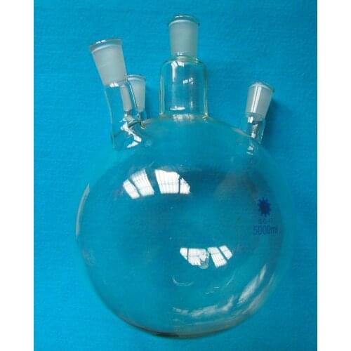 5000ml,24/40,Four Necks,Round Bottom Glass Flask,5L,4-Neck Lab Boiling Bottle
