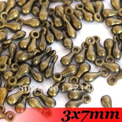 Free ship! 3x7mm 2000PCS Antique bronze Metal Jewelry Findings Necklace Chain Charm End Tear Drop Crimp Beads