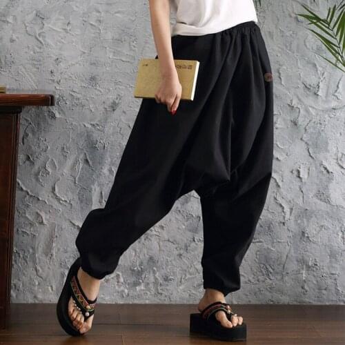 Women Men Yoga Pant Linen Indian Wide Leg Loose Harem baggy Bloomers Crotch Pant Sweatpants Leisure Jogger Running Workout Pant