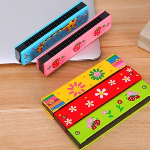 Kids Harmonica Toy 16 Holes Kids Wooden Tremolo Harmonica Musical Instrument Educational Toy Gift Random Color