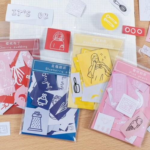 40 Pcs Cute Girl Hand Painted Sticker Pack Simple Scrapbooking Decorative Stickers Kawaii Writable DIY Album Diary Stationery