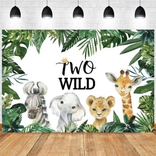 Two Wild Photo Backdrop Jungle Animal Safari Happy Birthday Party Kids Photography Background Studio Prop Decoration Banner