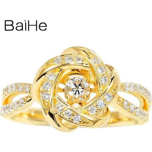 BAIHE Solid 14K Yellow/White/Rose Gold 0.29ct Natural Diamond dancing Ring Women Fine Jewelry Wedding Band Trendy Real gold ring