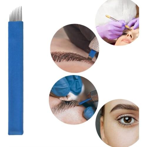 Permanent Makeup Blades 50pcs 9/12pin Optional Microblading Needles Blade for 3D Embroidery Microblading Tattoo Pen Machine