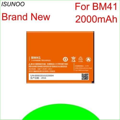 ISUNOO BM41 BM 41 Li-ion Phone battery For Xiaomi Redmi 1S/Mi2a/Hongmi 1S 2000mAh
