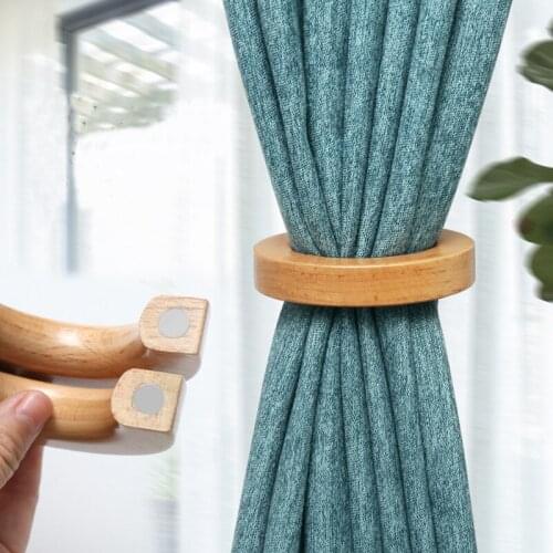 Magnetic Curtain Holder Circle Natural Wood Curtain Tieback Buckle Clips Tie Back Holdback Home Decoration Accessories