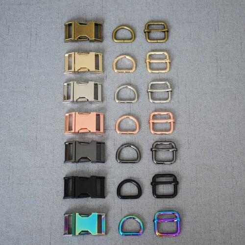 1 set metal belt straps adjust slider side release buckle D ring 20mm use for pet dog collar harness DIY accessory