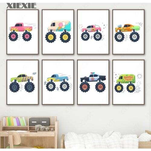 Cartoon Toy Cars Trucks Big Wheels Wall Art Canvas Painting Boy Kids Room Decor Nordic Posters and Prints Wall Pictures