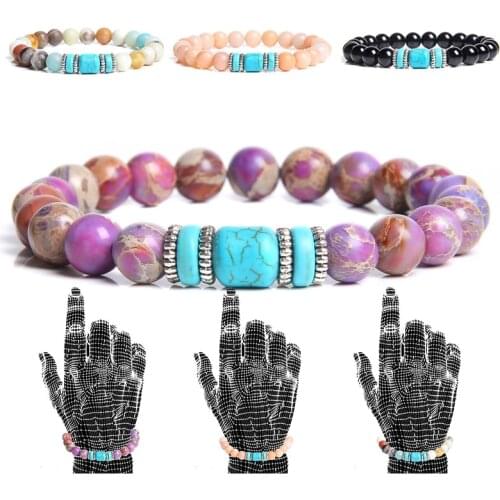 Male Female Natural imperial jaspers purple blue amazonite aventurine stone beads beaded bracelet for women men gifts jewelry