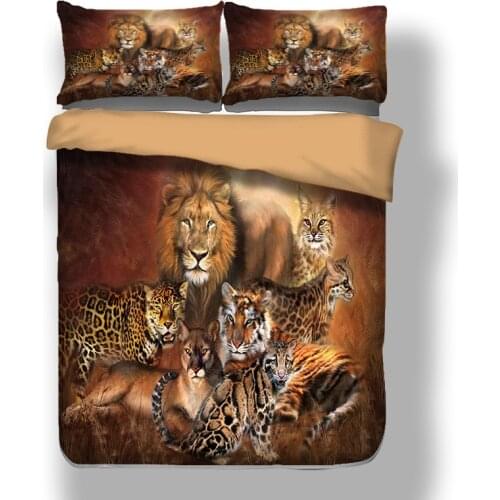 Lion Horse Tiger Duvet Cover with Pillow Cases Animal Printed Single Double Bedding Set Twin Full Queen King Bed Linen For Adult