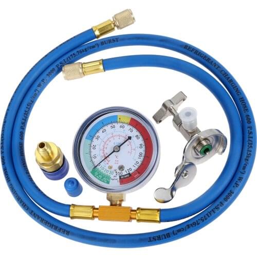 R134A Refrigerant Charge Hose Kit, 1/4" SAE Port for R12 R22 AC 59" Recharge Hose with Gauge and R134a Low Side Quick Couple