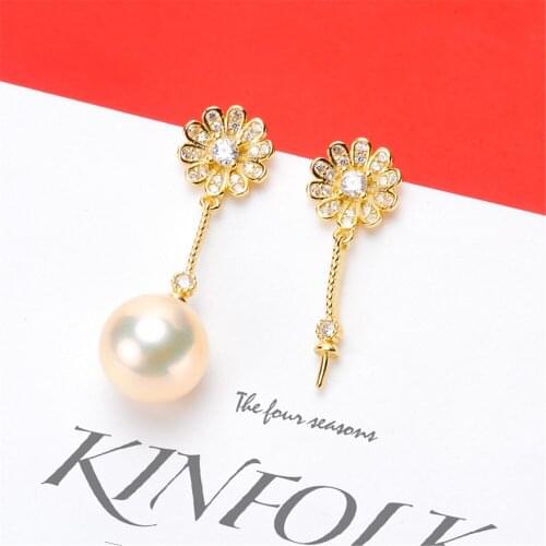 Real Solid 925 Sterling Silver Pearl Stud Earrings Accessories Findings DIY Jewelry Ear Hook Blank Empty Support