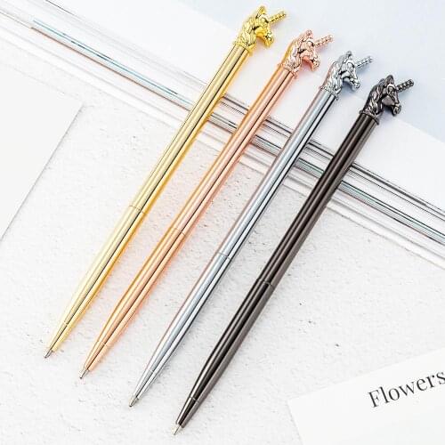 24 Pcs/lot New Arrival Unicorn Metal Ballpoint Pen Cute Business Ball Pens Signature Pen Office School Writing Supplies