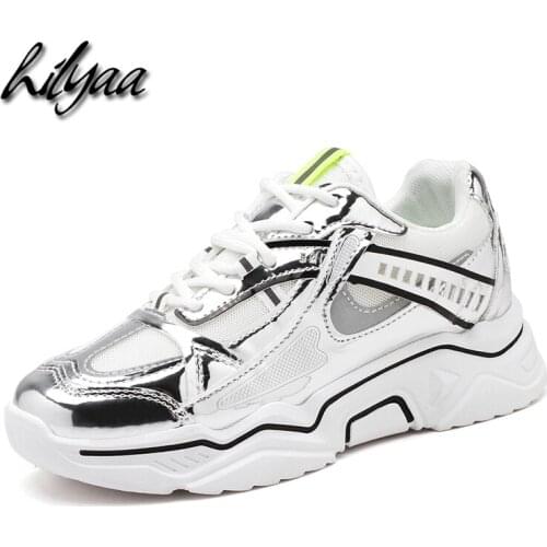 New Woman Fashion Sneakers High Quality PU Female Bling Silver Platform Casual Vulcanize Shoes Sport Trainers Sneakers 2020