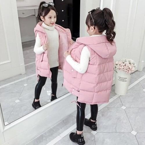 Autumn Winter Hooded Warm Vest for Kids Girls Thicken Children Sleeveless Down Jackets Thicken Warm Waistcoat for Teenagers