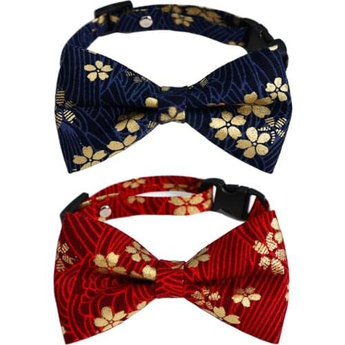 Flower Cat Collar with Bell Japanese Style Adjustable Breakaway Kitten Collars with Floral Patterns Clothes Accessories