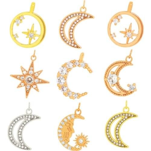 Handmade DIY Necklace Polestar Bracelet Pendant Wholesale metal Moon Set Zircon Pendant Semi-Finished Accessories
