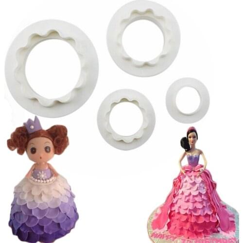 Plastic Pie Crust Cutters Suit Fondant cake decoration Girls skirt Cutters Simple flower making mold Free Shipping