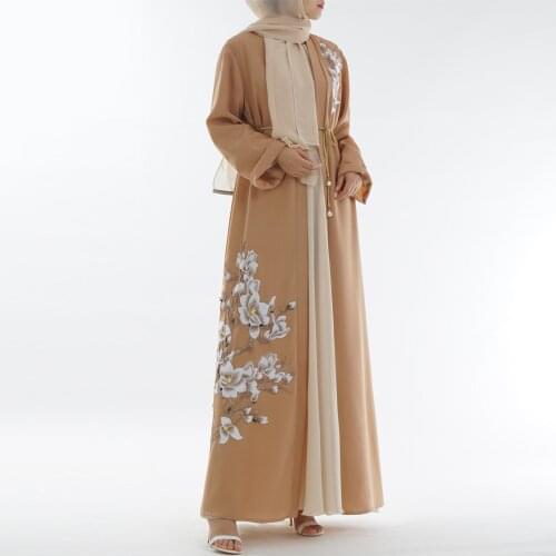 Womens Muslim Dubai Loose Open Abaya Magnolia Embroidery Caftan Arab Women Fashion Dress Arabic Turkish Kaftan Female Clothing
