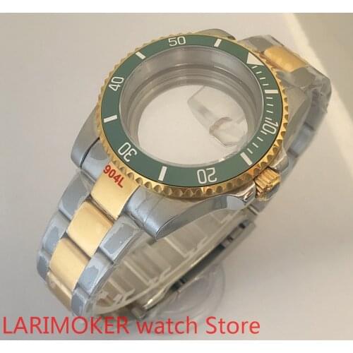 Transparent back 40mm sapphire glass case with 904L stainless steel bracelet with ETA NH36 MH35 cases green bezel