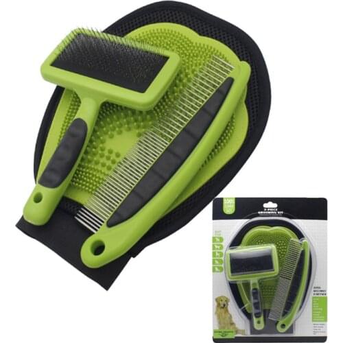 Dog Hair Glove Grooming 3 in 1 Set Pet Brush Soothing Massage Comb For Dogs Washing Cats Hair Remover Mitt Brush Needle Comb