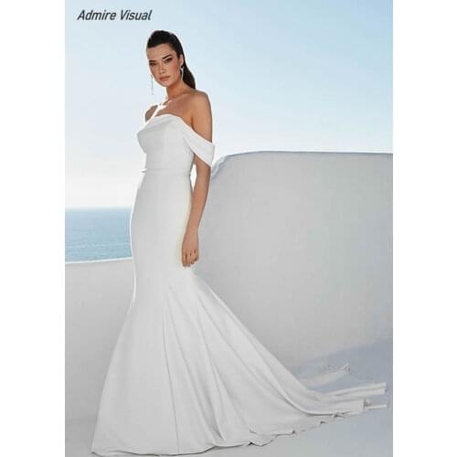 Wedding Dress Mermaid Satin Boat Neck Neckline Sleeveless Off The Shoulder Floor-Length With For Party Plus Sizes Bride Gown