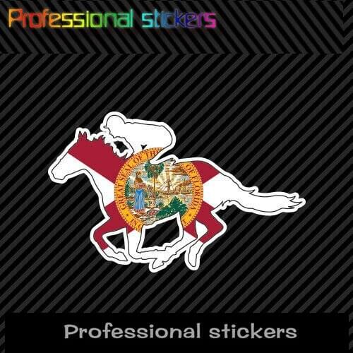 Florida FL Racing Horse State Flag Sticker Die Cut Vinyl Jockey Equestrian Race PVC Waterproof Stickers