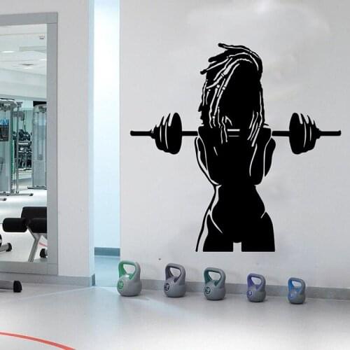 Afro Girl Barbell Power Gym Wall Decal Fitness Bodybuilding Crossfit Sport Workout Motivation Wall Sticker Vinyl Home Decor