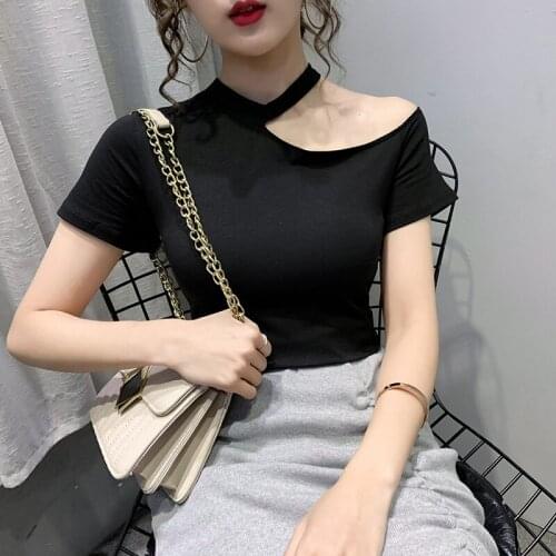 Gkfnmt Cotton T Shirt Women Elasticity T-Shirt Woman Clothes 2020 Summer Tshirt Female Casual Hollow Out White Tee Shirt Femme