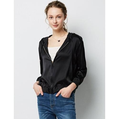 Hooded Jacket Women 93% Silk Lightweight Fabric Simple Design Long Sleeves 2 Colors Casual Coat Fashion Style New Fashion 2019