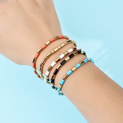 ZMZY Handmade Friendship Bracelet Stackable Enamel Rainbow Charm Tile Bracelet Women Fashion Bangles Dropship Jewelry