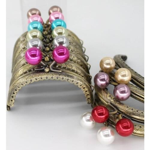 1PCS 8.5cm Pearl Beads Antique Bronze Metal Purse Frame Handle for Clutch Bag Handbag Accessories Making sewing Kiss Clasp Lock